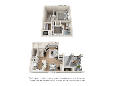 Floor plan for 1 bed, 1 bath, 876 sqft